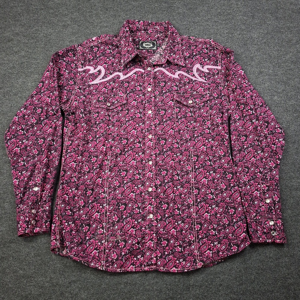 Cowgirl Hardware Western Shirt XXL Pink Paisley Pearl Snap Rhinestone Rodeo